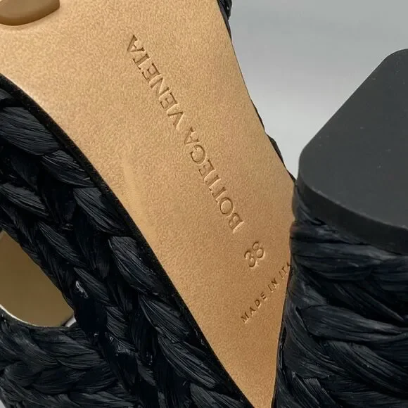 Bottega Veneta Trinity Weave Black Raffia Platform Sandals size 38 - Picture 13 of 13